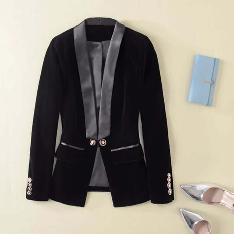 Isabelle - Velvet tuxedo blazer with satin lapels-DESTINY