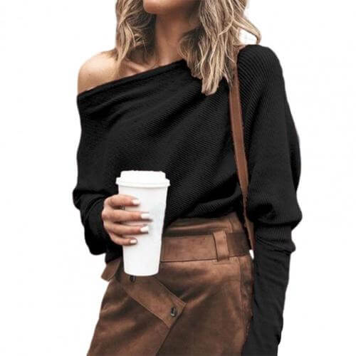 Women's knitted jumper with off-the-shoulder and raglan sleeves-DESTINY