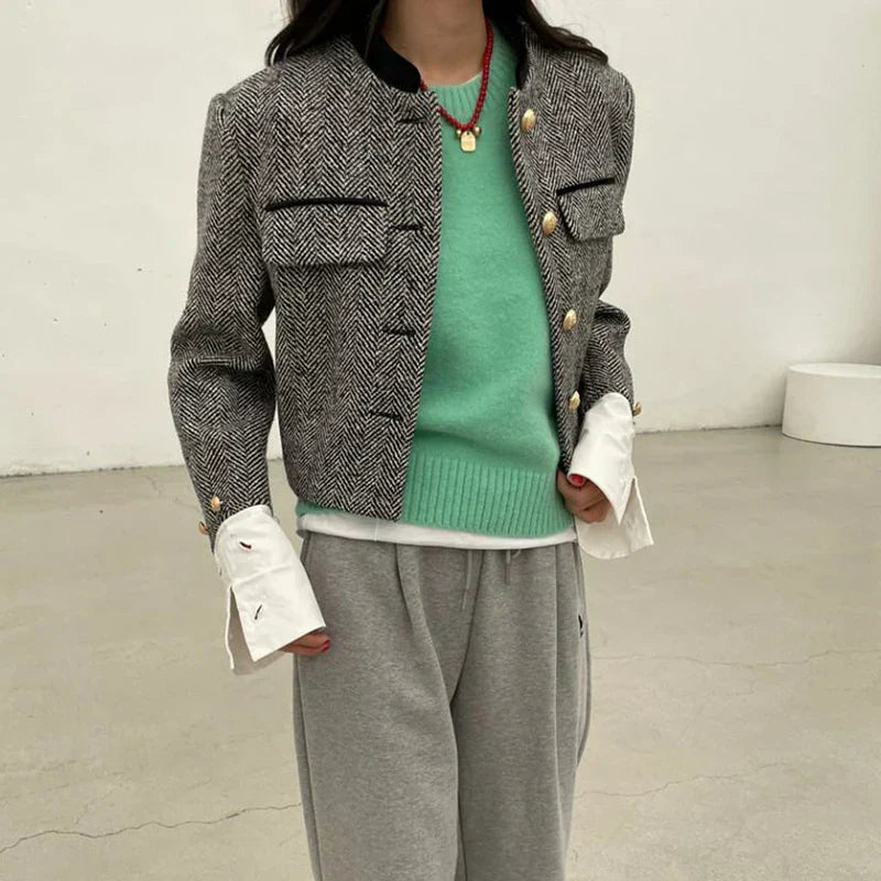 Button-down spring jacket with long sleeves and buttons - Trendy fashion for any season-DESTINY