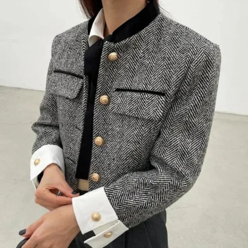 Button-down spring jacket with long sleeves and buttons - Trendy fashion for any season-DESTINY