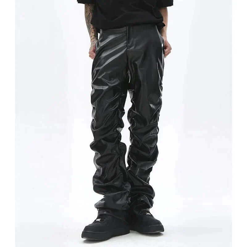 Deandre - Pleated leather-like trousers-DESTINY
