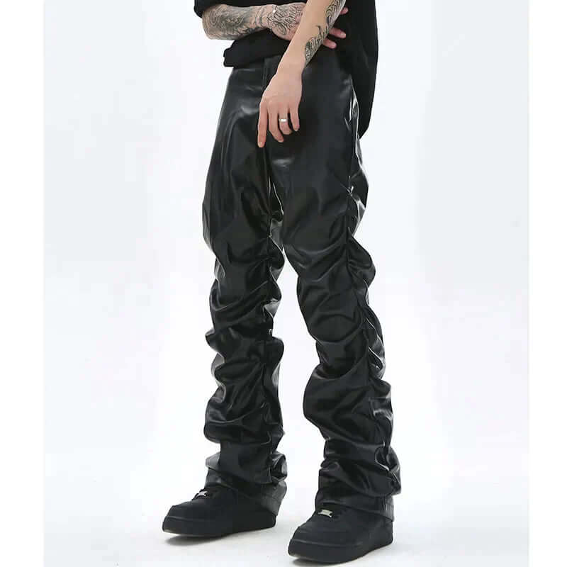 Deandre - Pleated leather-like trousers-DESTINY