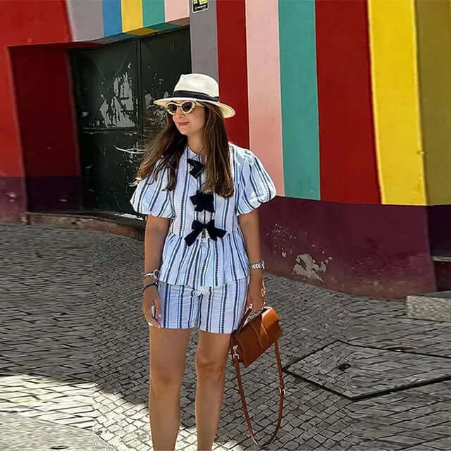 Comfortable short set with front binding-DESTINY