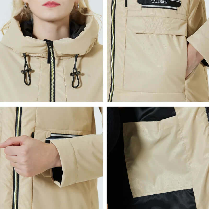 Women's windproof hooded jacket with cosy inside pockets-DESTINY