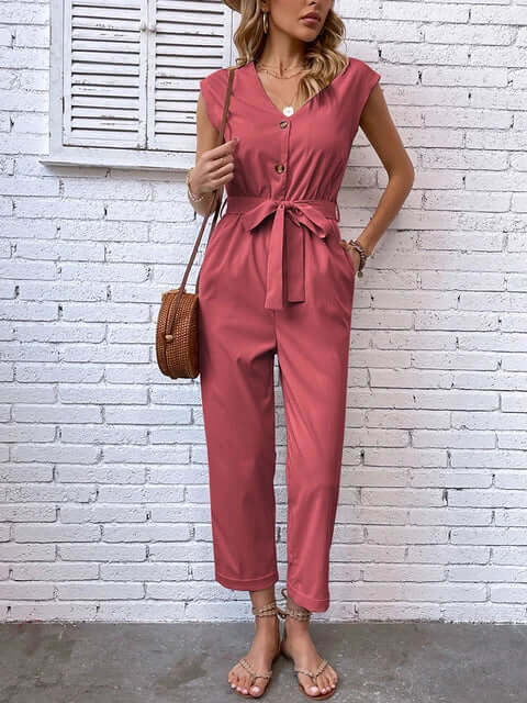 Trendy short-sleeved jumpsuit with cropped trousers-DESTINY