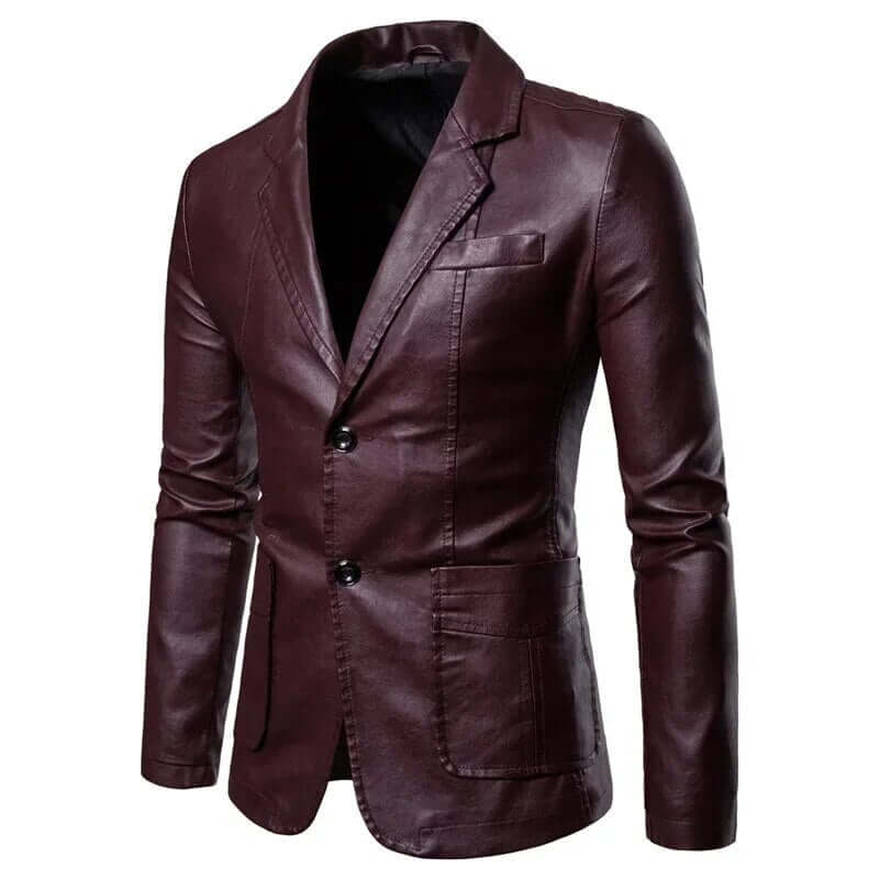 Harbert - Lapel vegan Leather Suit Jacket for Men-DESTINY