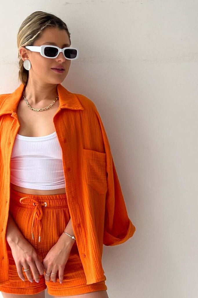 Liselle | Chic and Cozy Long Sleeve Shirt Short Set-DESTINY