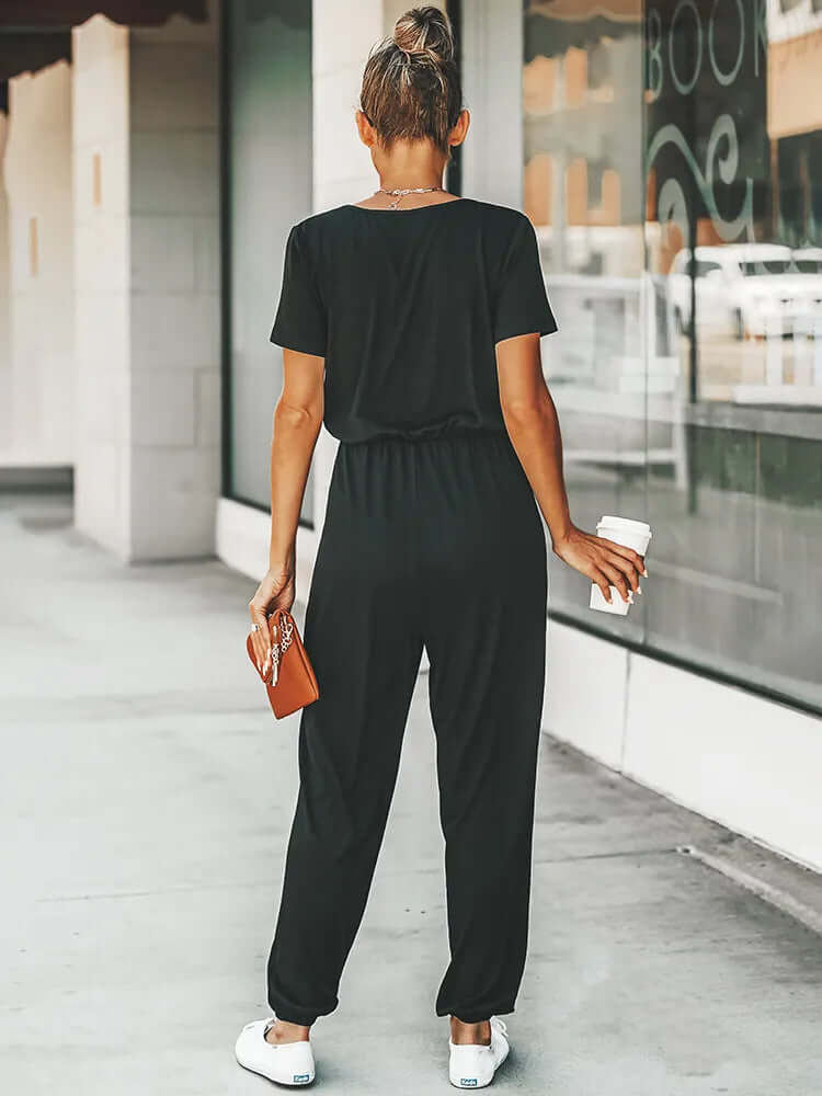 Short-sleeved jumpsuit with V-neckline-DESTINY