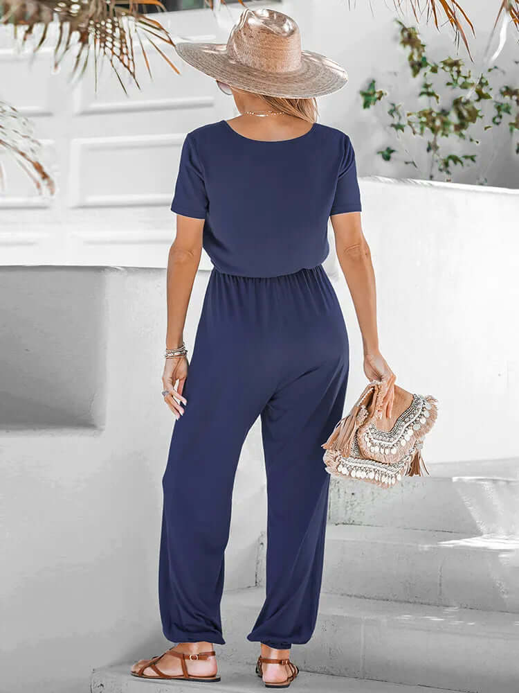 Short-sleeved jumpsuit with V-neckline-DESTINY