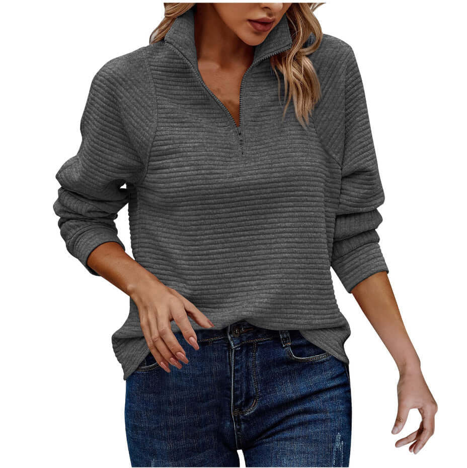 Women's jumper with V-neck, high-quality fabric and zip detail-DESTINY