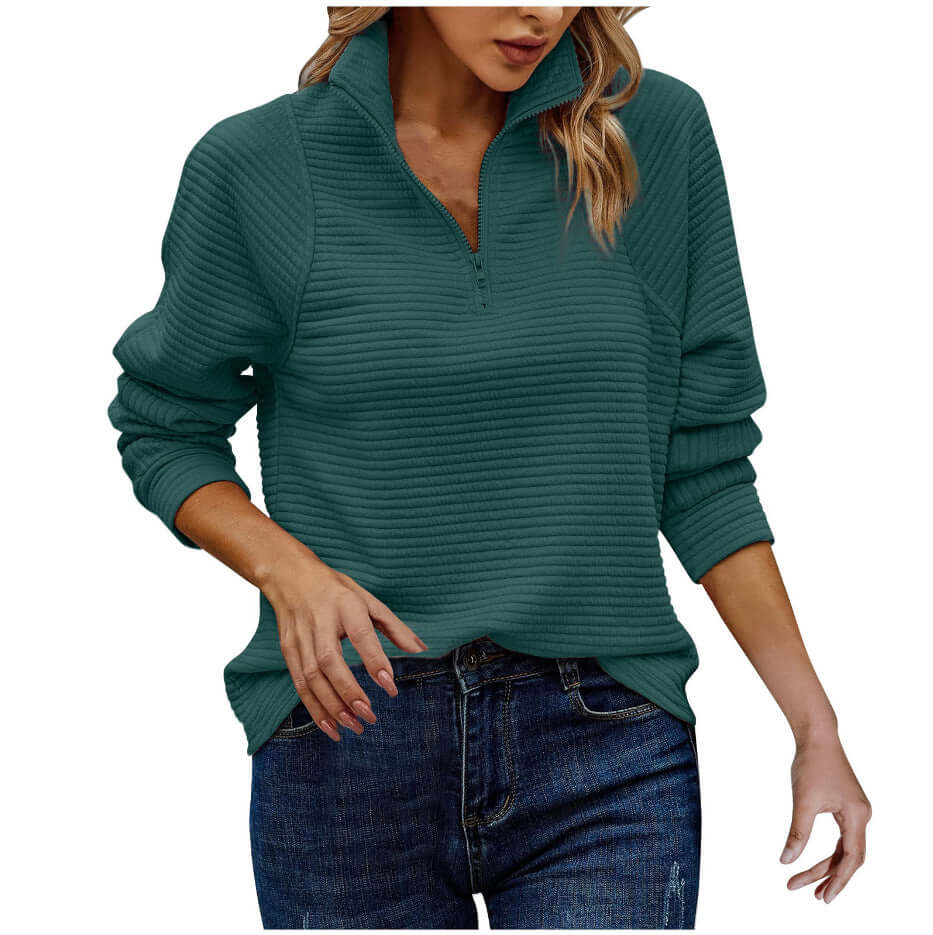 Women's jumper with V-neck, high-quality fabric and zip detail-DESTINY
