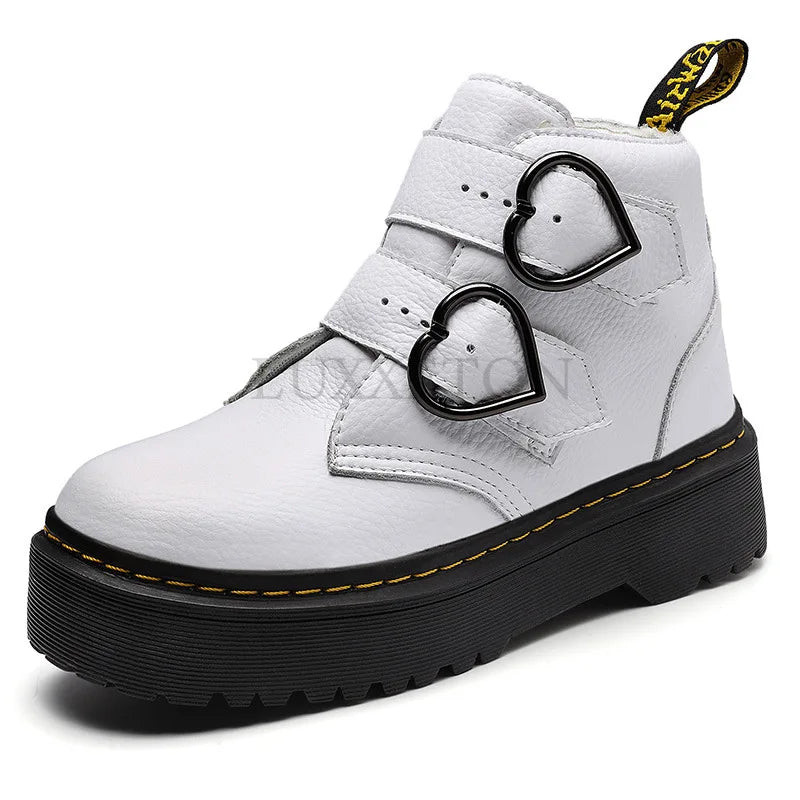 Fashionable ankle boots with heart-shaped buckles-DESTINY