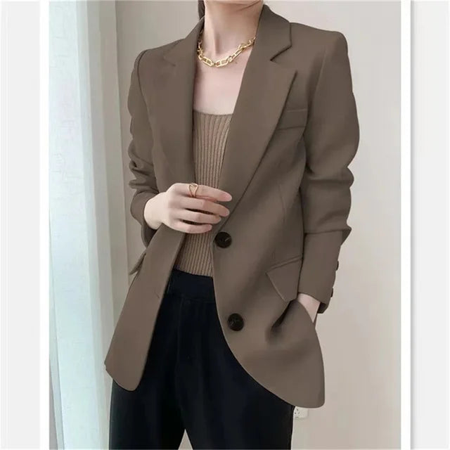 Women's slim fit single-breasted blazer for casual and office wear-DESTINY