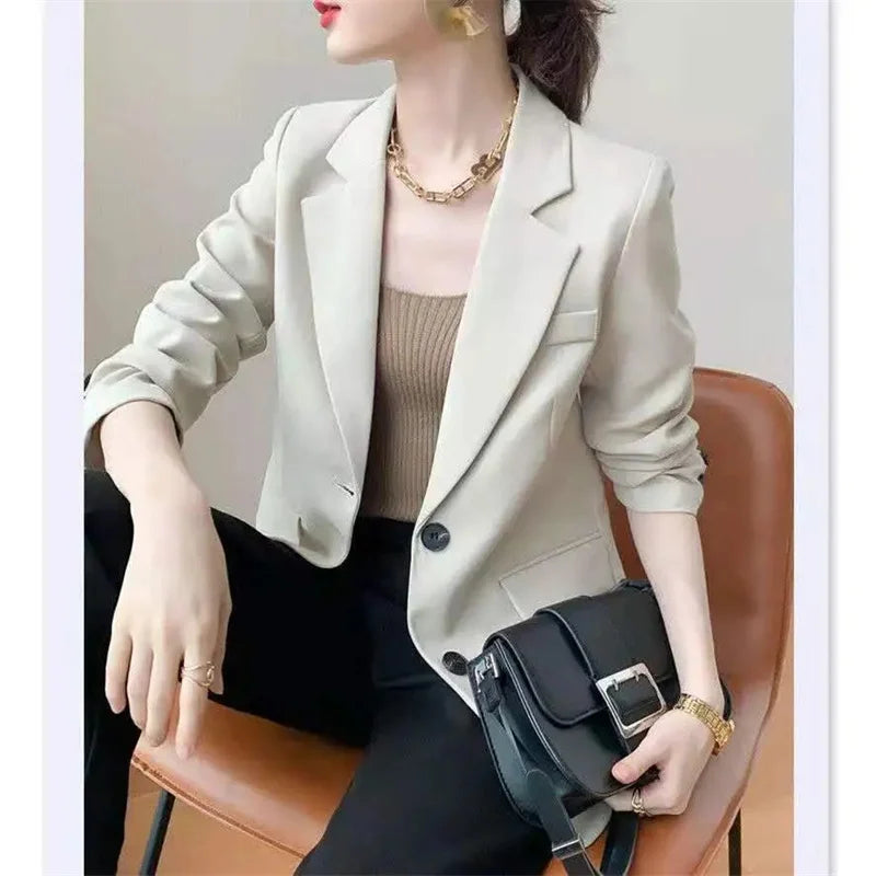 Women's slim fit single-breasted blazer for casual and office wear-DESTINY