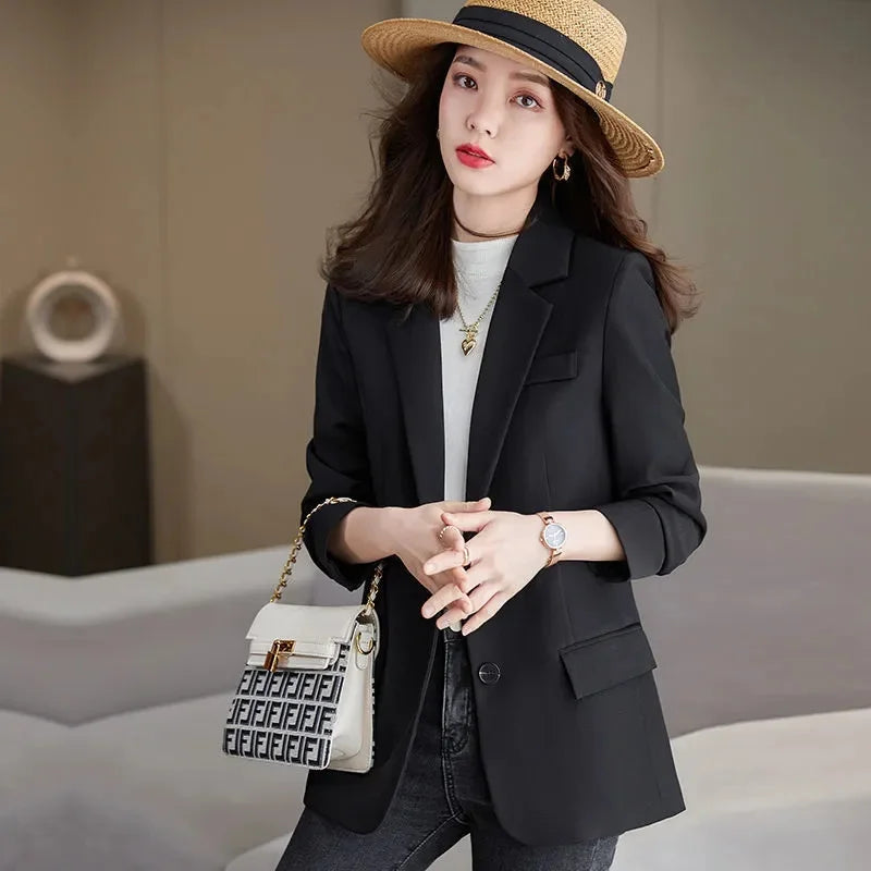 Women's slim fit single-breasted blazer for casual and office wear-DESTINY