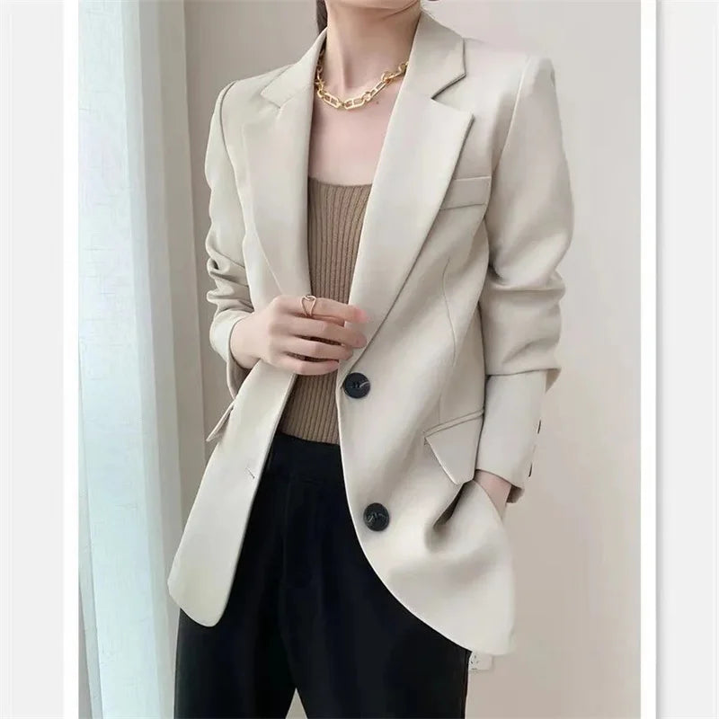 Women's slim fit single-breasted blazer for casual and office wear-DESTINY