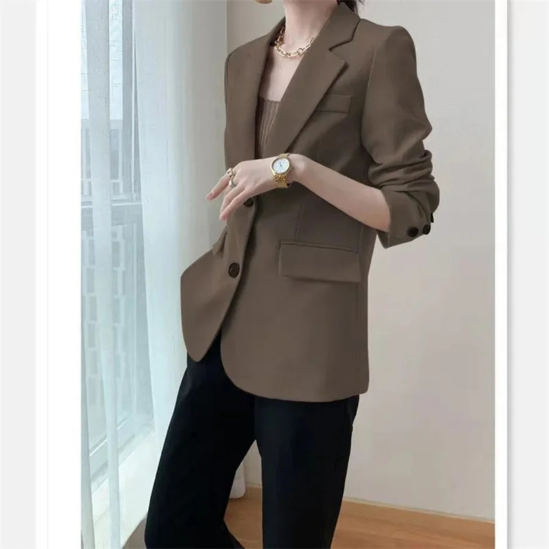Women's slim fit single-breasted blazer for casual and office wear-DESTINY