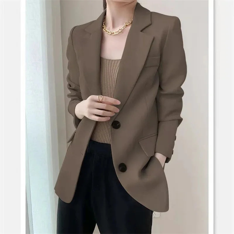 Women's slim fit single-breasted blazer for casual and office wear-DESTINY