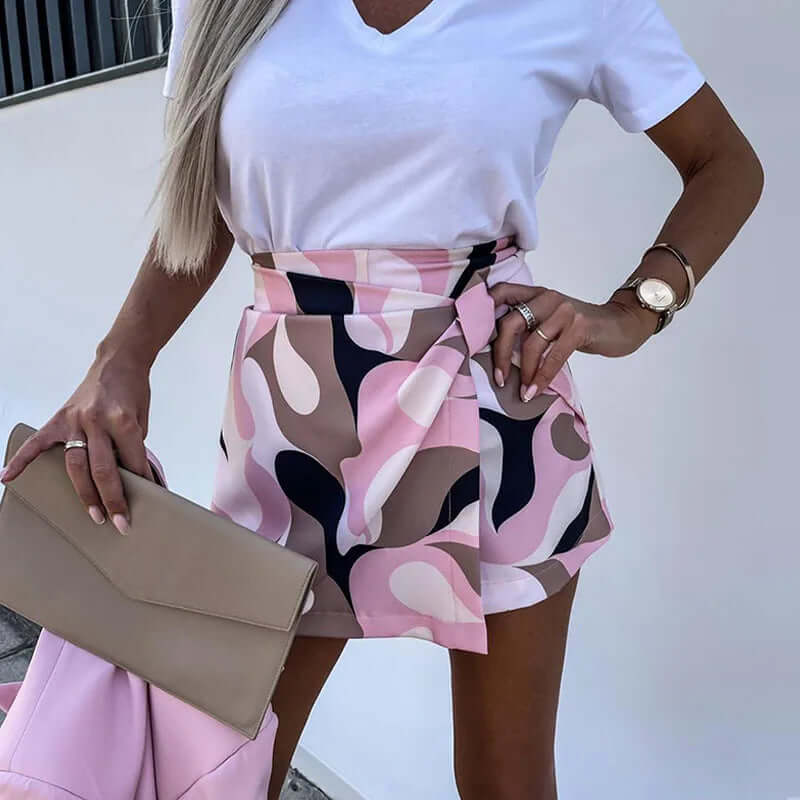 Soleil - Pleated skirt with geometric print-DESTINY