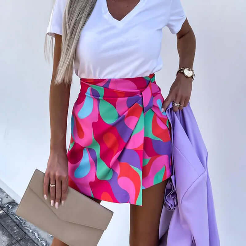 Soleil - Pleated skirt with geometric print-DESTINY