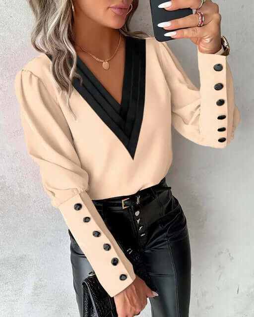 Abby Elegant Blouse With V-neckline-DESTINY