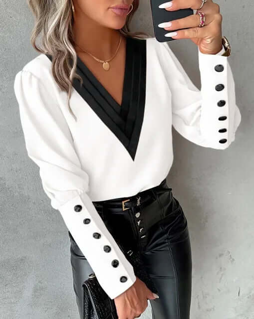 Abby Elegant Blouse With V-neckline-DESTINY