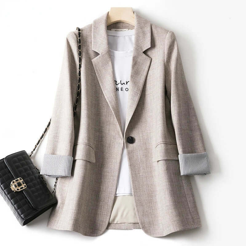 Women's trendy patchwork blazer with a loose fit, one-button fastening and minimalist design-DESTINY