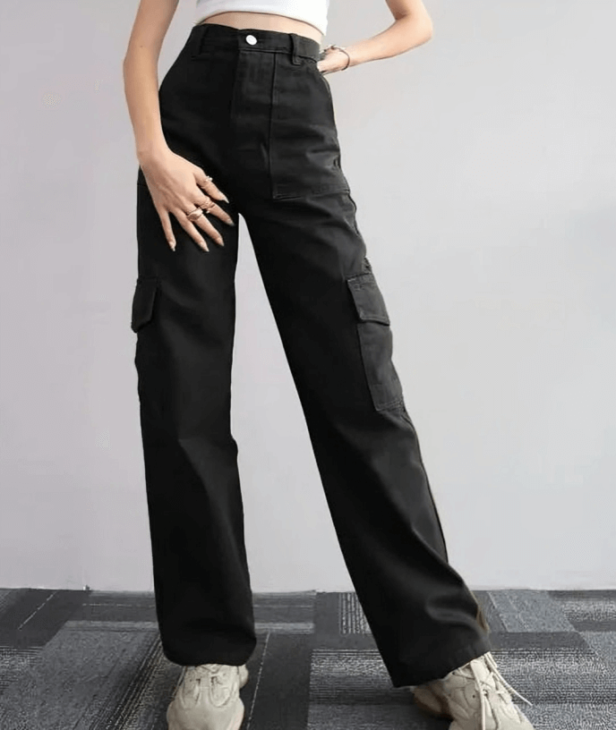 Women's baggy cargo trousers with high waist and wide legs-DESTINY