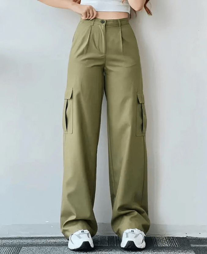 Women's baggy cargo trousers with high waist and wide legs-DESTINY