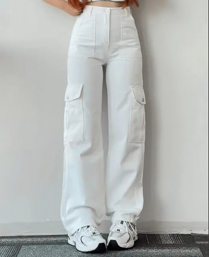 Women's baggy cargo trousers with high waist and wide legs-DESTINY