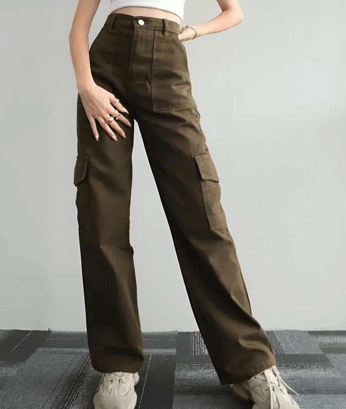 Women's baggy cargo trousers with high waist and wide legs-DESTINY