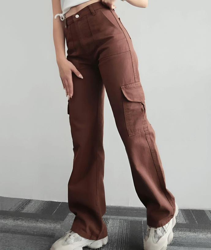 Women's baggy cargo trousers with high waist and wide legs-DESTINY