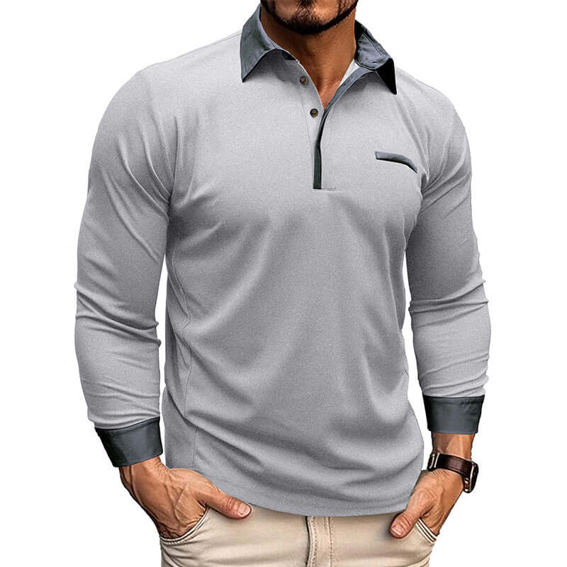 Darren - Long-sleeved men's polo shirt with lapels-DESTINY
