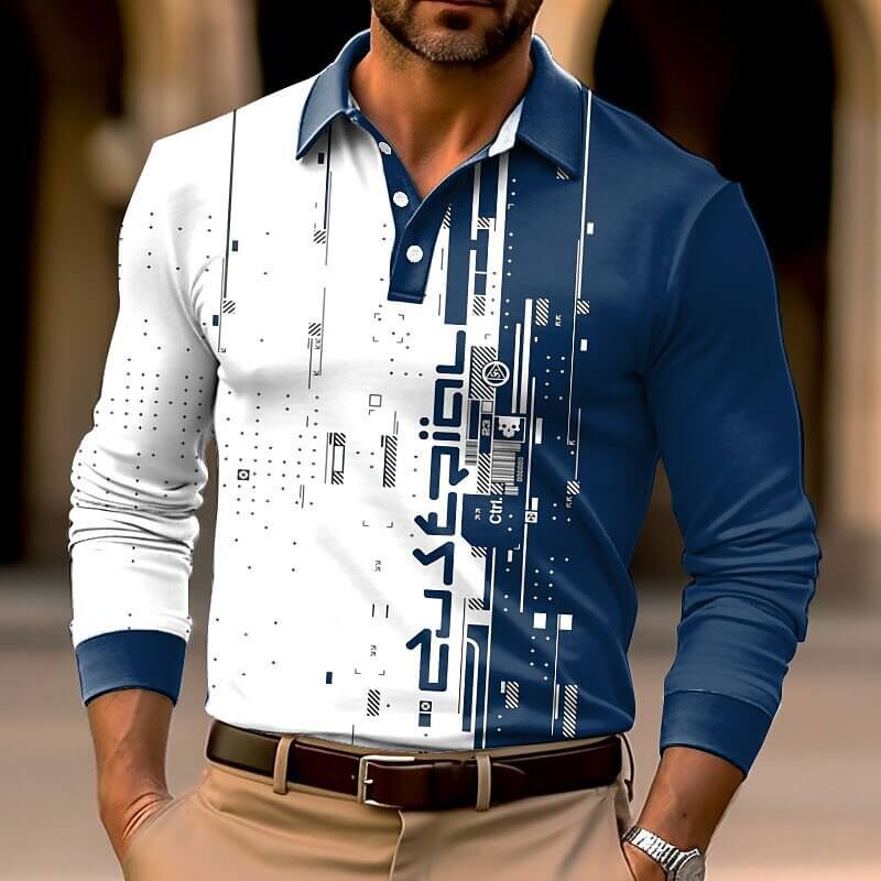 Men's Fashion 3D Printed Long Sleeve Polo Shirt 68212630YY-DESTINY