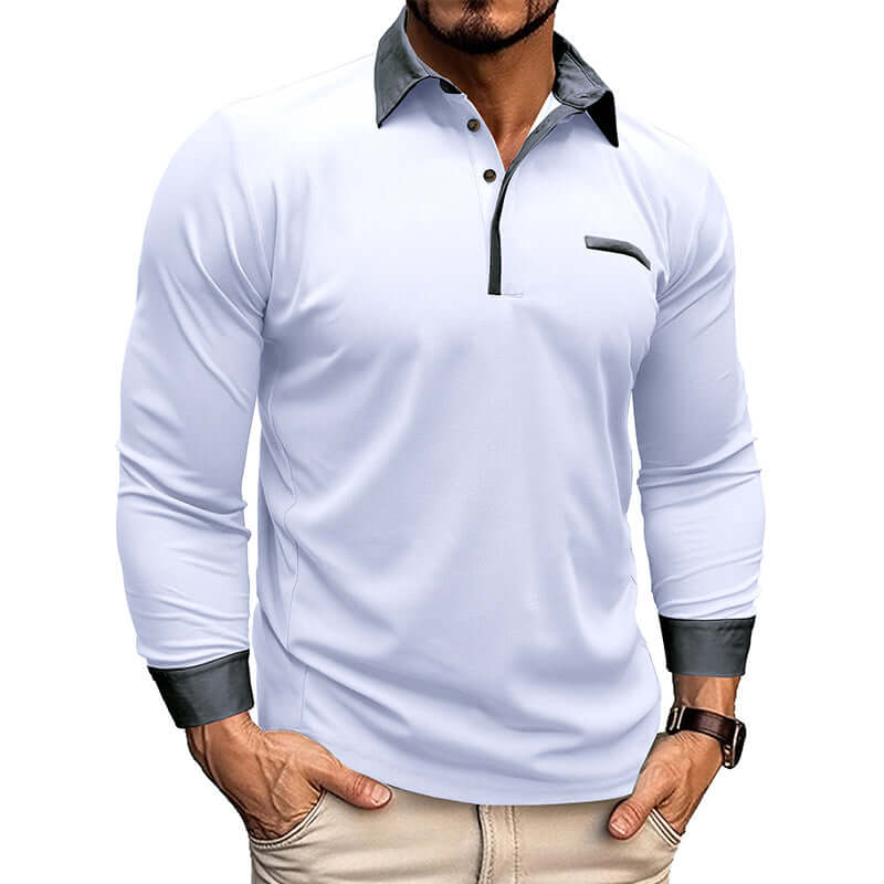 Darren - Long-sleeved men's polo shirt with lapels-DESTINY