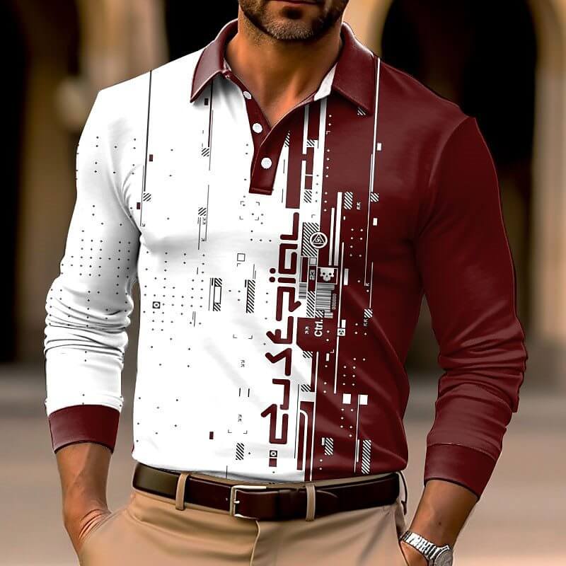 Men's Fashion 3D Printed Long Sleeve Polo Shirt 68212630YY-DESTINY