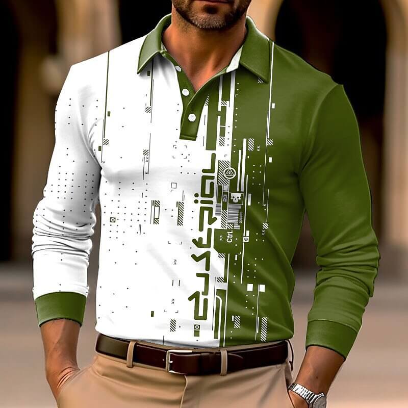 Men's Fashion 3D Printed Long Sleeve Polo Shirt 68212630YY-DESTINY