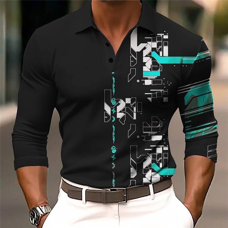 Men's Fashion 3D Printed Long Sleeve Polo Shirt 68212630YY-DESTINY