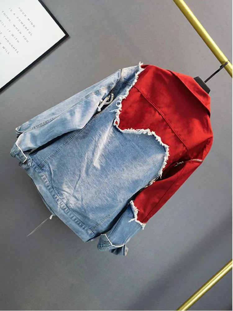 Streetwear-inspired denim patchwork jacket - Casual wear for everyday comfort - Ideal for layering-DESTINY