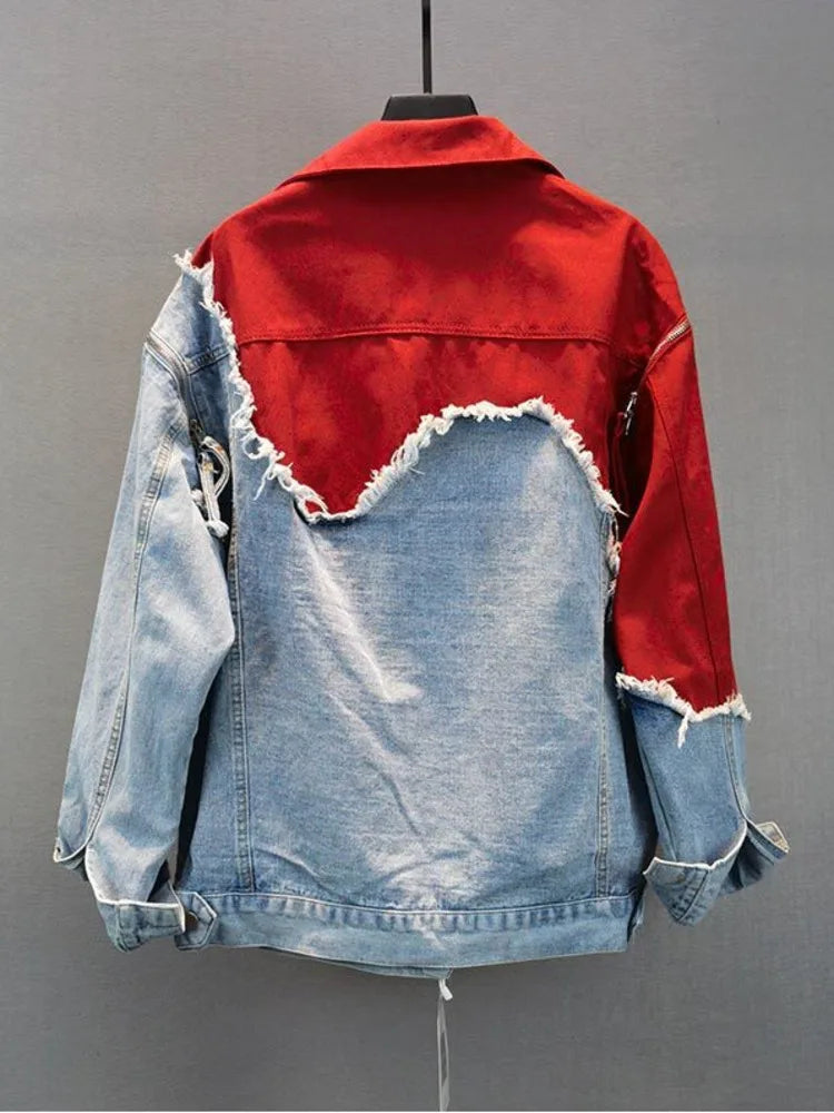 Streetwear-inspired denim patchwork jacket - Casual wear for everyday comfort - Ideal for layering-DESTINY
