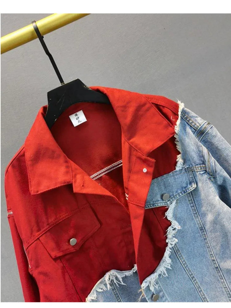 Streetwear-inspired denim patchwork jacket - Casual wear for everyday comfort - Ideal for layering-DESTINY