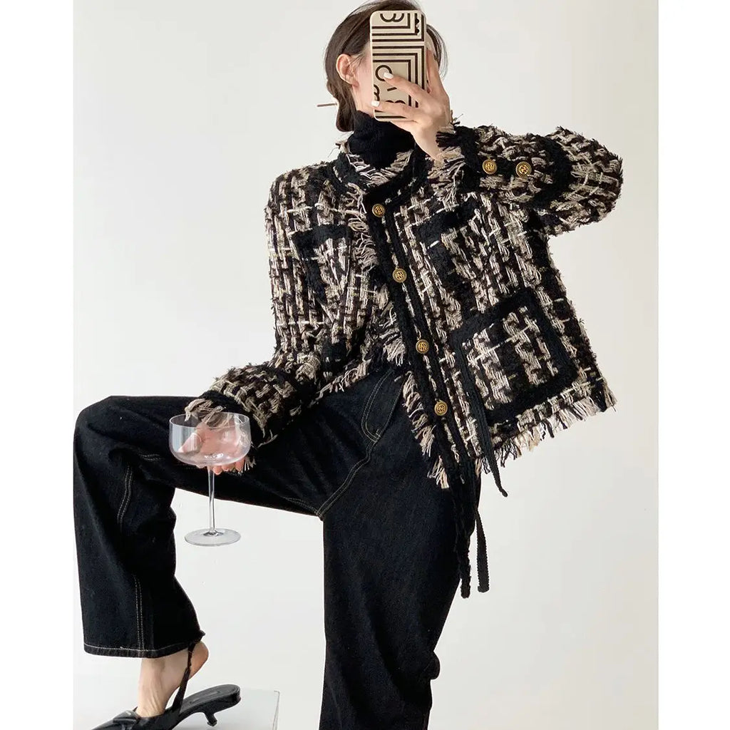 Luxury spring button down tweed jacket - Sophisticated look for any occasion-DESTINY