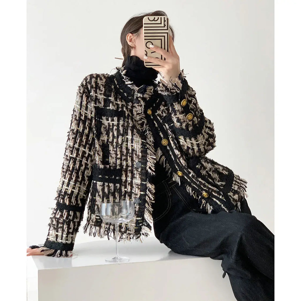 Luxury spring button down tweed jacket - Sophisticated look for any occasion-DESTINY