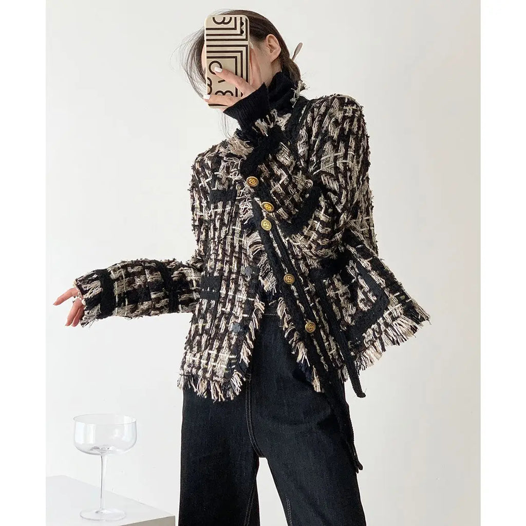 Luxury spring button down tweed jacket - Sophisticated look for any occasion-DESTINY