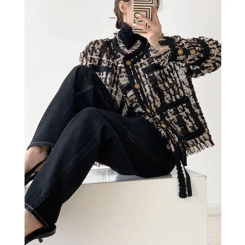 Luxury spring button down tweed jacket - Sophisticated look for any occasion-DESTINY