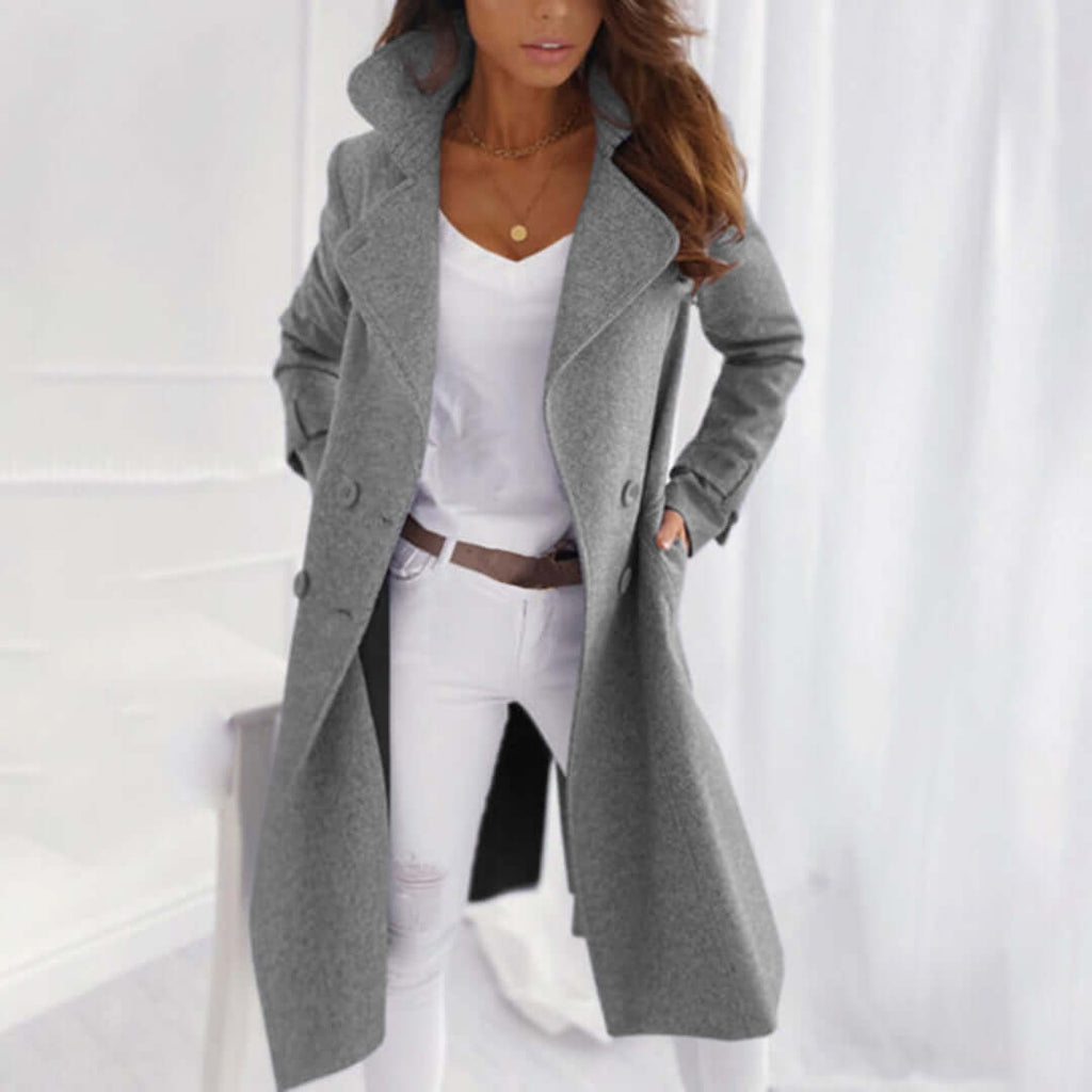 Elegant Wool-like Jacket With Turned Collar-DESTINY