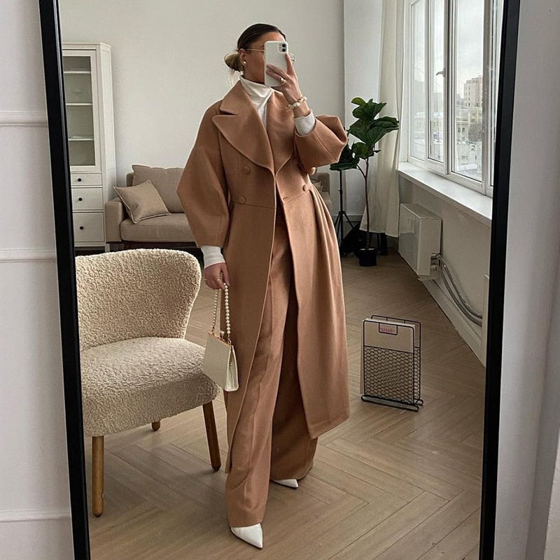 Double-breasted oversized ladies coat with collar - Casual wear for everyday comfort - Sophisticated look for any occasion-DESTINY