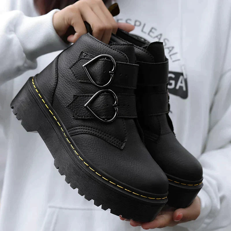 Fashionable ankle boots with heart-shaped buckles-DESTINY