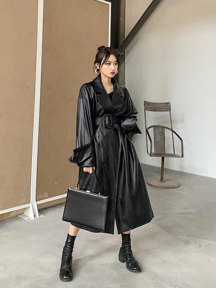 Oversized leather-like-like trench coat - Casual wear for everyday comfort-DESTINY