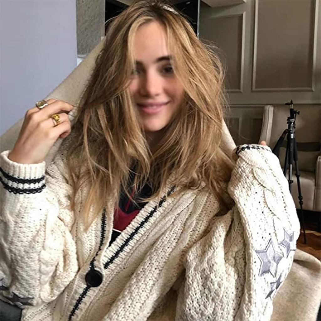 Autumn cardigan in caramel - warm with stylish embroidery-DESTINY